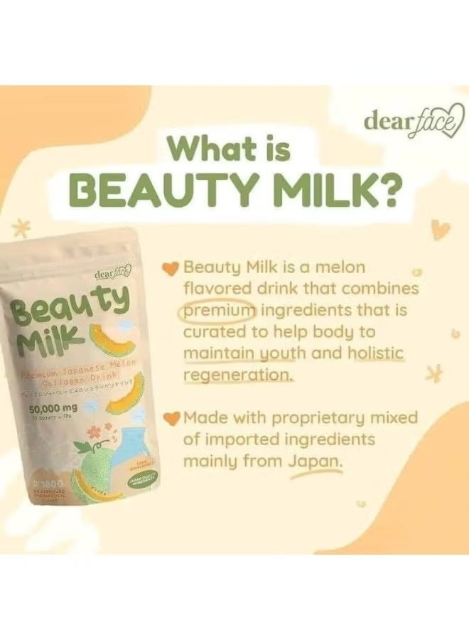 dear face Beauty Milk Collagen Drink 50000mg | 10 Sachets 180g | Japanese Melon Beauty Drink - Image 2